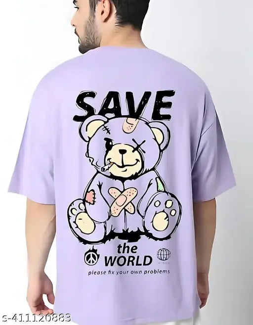Purple cotton blend men's loose fit t-shirt with printed typography, suitable for casual or western wear