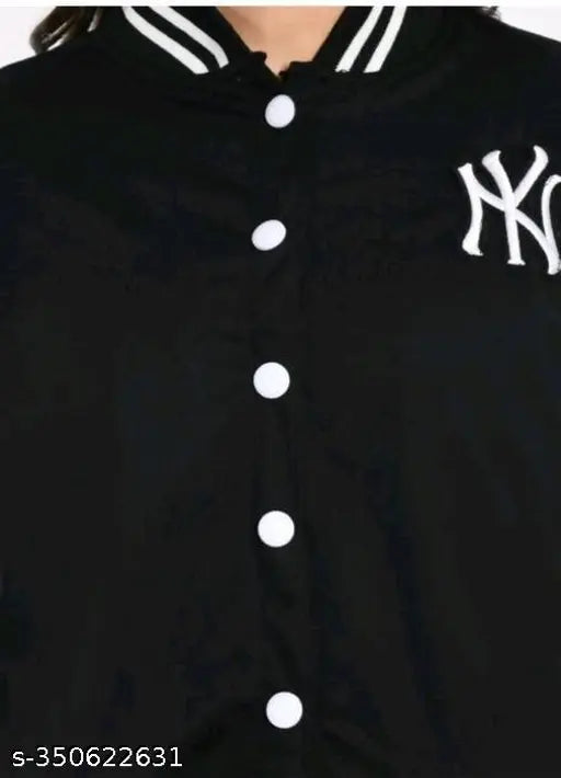 NYC black full sleeve kids' girl's jacket with zipper closure