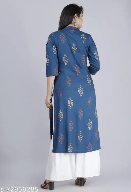Blue rayon kameez with floral design