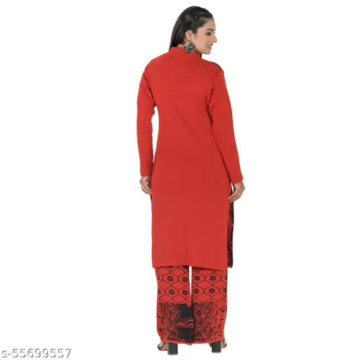 Maroon woolen kurta with palazzo, high-quality self-design for women's winter fashion