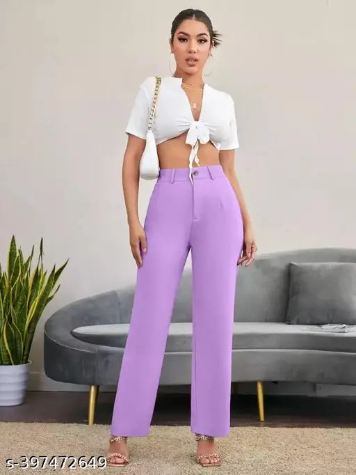 Purple high-waisted wide-leg pants, long sleeves, women's fashion