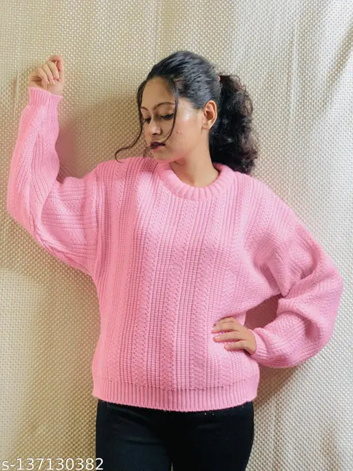 Wear lusso Women's Woollen Pullover - Cozy Winter Wear, Elegant Cable Knitted Design Sweater