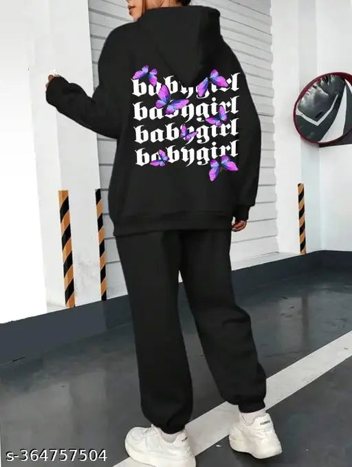 Oversized black cotton-blend hoodie with printed design, long sleeves. Available in S, M, L, XL, XXL sizes