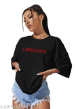 Black cottonblend half sleeve womens leotude print t-shirt