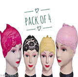 Black, pink, and beige hijabs in net cap pack of 4