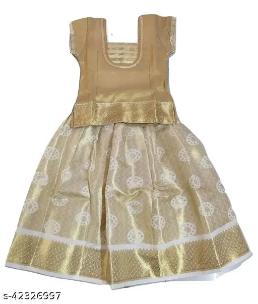 TrendyKidz Kerala Onam Pattu Pavadai: Poly silk lehenga choli for kids (1-2, 2-3, 4-5 years), Indian traditional attire with short sleeves and solid pattern