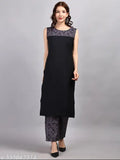 Digital printed polyester kurta & palazzo set, sleeveless round neck, vibrant Ajarakh print for versatile occasions, India origin