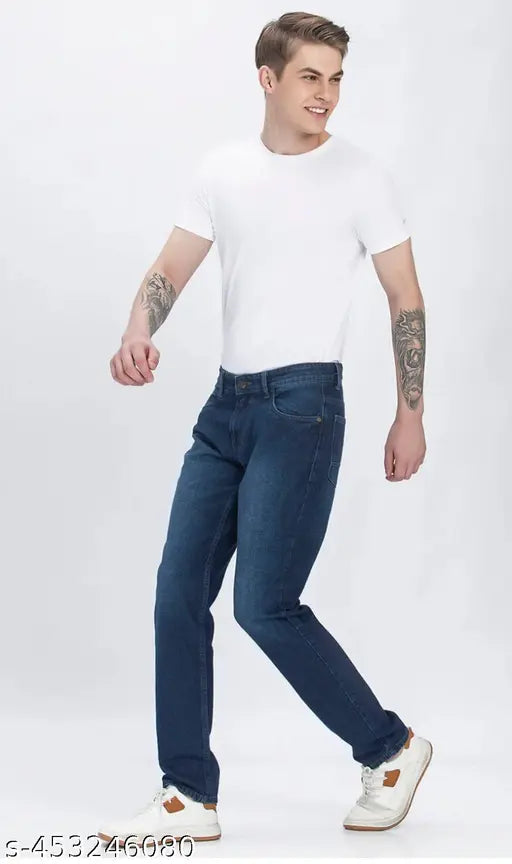 White t-shirt and blue jeans on man