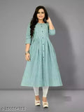 Cotton checked Anarkali embroidered kurta with three-quarter sleeves, Indian women's ethnic wear in various sizes from XXS to XXXL