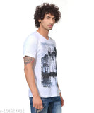 Striped polyester men's t-shirt, short sleeves, digital print, size M (chest 40in, length 26.5in), made in India
