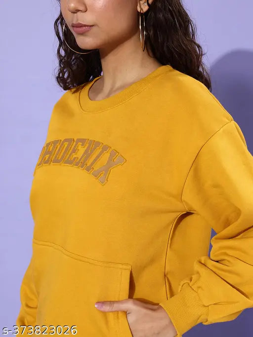 Oversized cotton sweatshirt with mustard print, perfect for casual wear, India-made