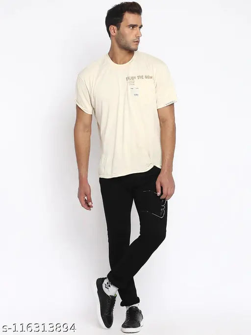 Black stretchable denim jeans for men - WOOMNY premium quality black jeans with stylish fit, 100% denim fabric, size 30/32/34