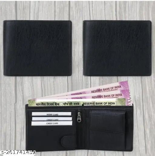 Men's faux leather wallet, new model, solid pattern, 2 compartments, free size (L12cm x W9cm), made in India