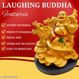 Golden Laughing Buddha on Tortoise, polyresin Vastu Feng Shui figurine for money, wealth, and good luck (7x5x7cm)