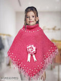 Woolen self-designed sleeveless poncho for kids, stylish winter wear for ages 3-12, trendy and cozy #KidsPonchos #WinterFashion