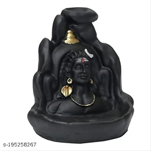 Poly resin Lord Shiva Adiyogi incense holder with 15 backflow cones, trending Indian religious accessory