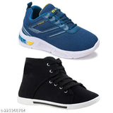 Blue Bersache kids sneakers, canvas casual shoes, black laces, Velcro closure, white soles