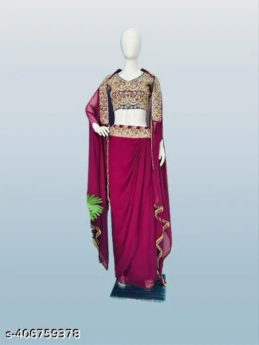 Purple Georgette gown3 with embroidered patterns, free size, Indian origin
