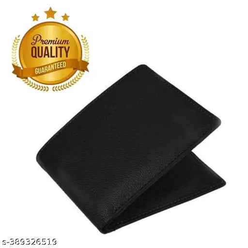 Black PU album leather wallet, men's 5-compartment purse, solid pattern, free size (9cm x 12cm), Indian origin