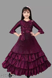 Premium purple silk ethnic gown, three-quarter sleeves, embellished net design for girls under 499 (3-12 years)