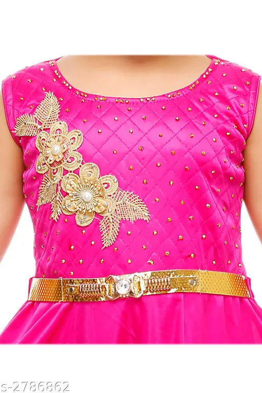 Pink cotton blend sleeveless girls dress, single size 1-2 years, for kids party wear