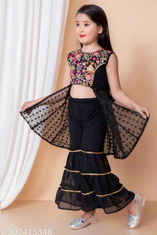 Cotton blend embroidered palazzo for girls (5-6 yrs, 6-7 yrs, 7-8 yrs), Indian traditional style dress with dupatta on display