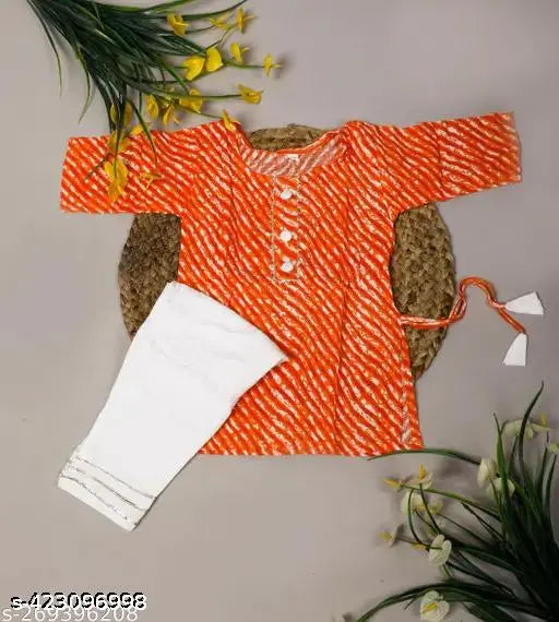 Pure cotton Leherya Kurti & Pant set for baby girl, Indian traditional partywear with printed A-line top & pyjama bottoms, size 12-18M to 8-9Y