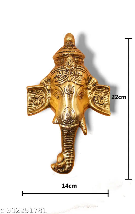 Gold plated antique finish Ganesh wall idol (3.5cm x 22cm x 13.5cm), traditional white-metal casting for home decoration or worship, made in India