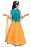 Kids girls satin lehenga choli with super net dupatta, embroidered, 3/4 sleeves, vibrant colors, festive occasions, India