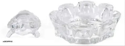 HaridwarDivine Crystal Glass Feng Shui Turtle/Tortoise with Leaf Plate (Medium), glossy glass showpiece for good luck & wealth creation, dimensions: 12 cm L x 3 cm H