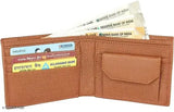 Fancy unique tan PU leather men's wallet with 5 compartments, solid pattern, free size (9x12cm). Durable and compact design for easy portability, perfect gift accessory