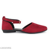 Red velvet ankle strap ballerinas for parties & daily wear, adjustable fit for women's footwear