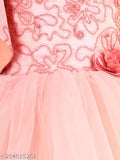 Peach embellished net hilow dress, short sleeves for kids 1-2 years, India-made party wear