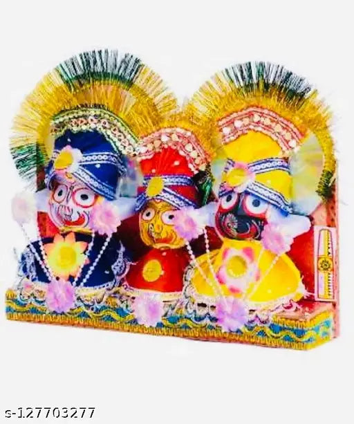 Ceramic handicraft & artifact showpiece: Idols of gods - Jagannath, Balabhadra, Devi Shubhadra (marble) - 26cmL x 10cmH x 1cmB, Indian origin