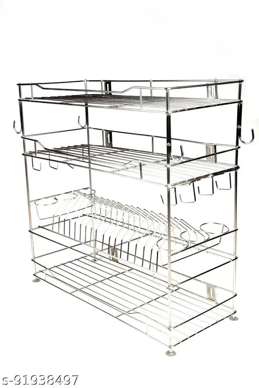 Steel rack with multiple shelves, wall mountable