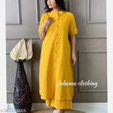 Embroidered cotton kurta set with bottomwear, three-quarter sleeves. Katha brand, India