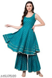 Green and white kurta sharaha set