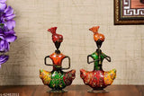Metal handpainted Sardar Musician set (2) - Indian handcrafted metal showpieces for home decor