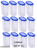 Transparent plastic containers with blue lids, set of 12, 1500ml each