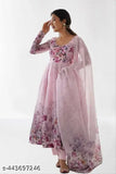 Multicolor organza and crepe dupatta gown with three-quarter sleeves and heavy quality tabby silk fabric, featuring digital print and four-side golden gotta lace border. Indian party wear