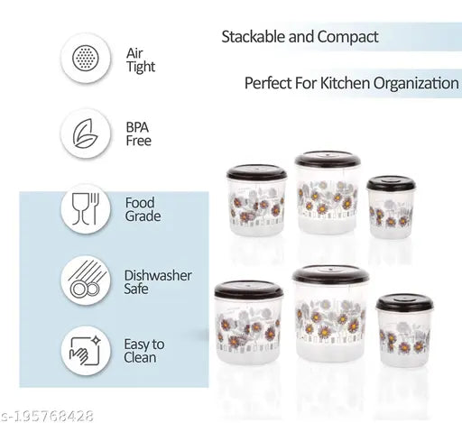 Veksin 6-pack stackable kitchen organization containers with air tight lids - different sizes including 12kg, 8kg, 6kg, 3kg, 2kg and 1kg for mixer groceries