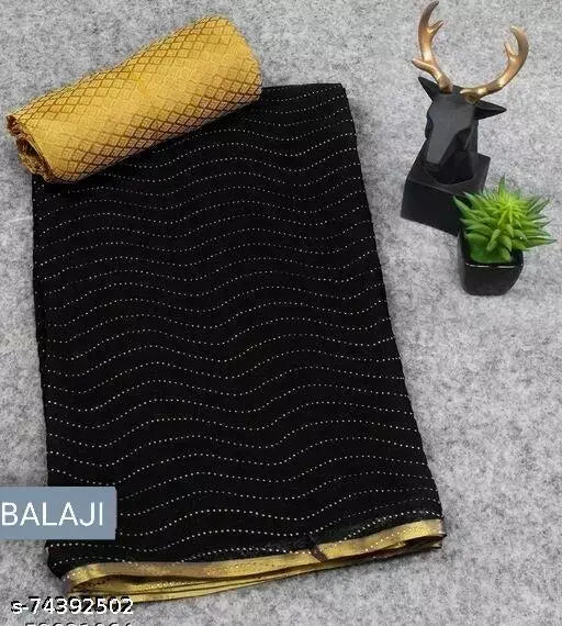 Black and brocade net Chiffon saree from Balaji Texo Fab collection, ready-to-wear on model