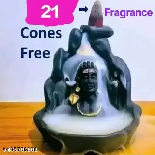 Handcrafted black resin Adiyogi Shiv Shankara incense holder with 21 scented cones, Indian artwork symbolizing peace & strength