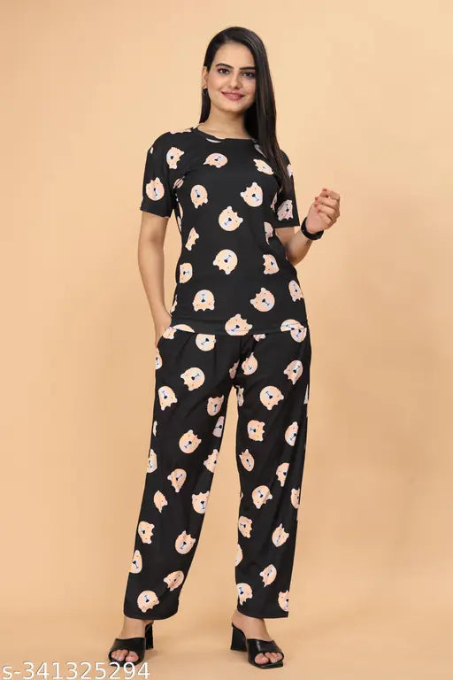 Premium quality women's printed pyjama set night suit, polycotton top and bottom, short sleeves, pack of 2, S-XXXL sizes available