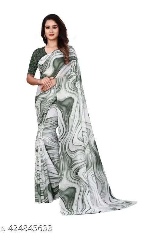 Soft full satin silk saree with a floral pattern