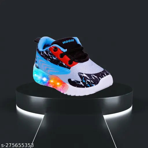 Trendy kids shoes with LED lights, multi-colored sole