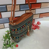 Multicolored patterned tote bag with tassel, designed for women and girls