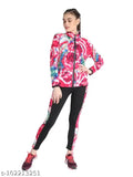 Solid pink polyester women's jacket with printed net, long sleeves, anti-microbial technology, durable and comfortable, India-made activewear