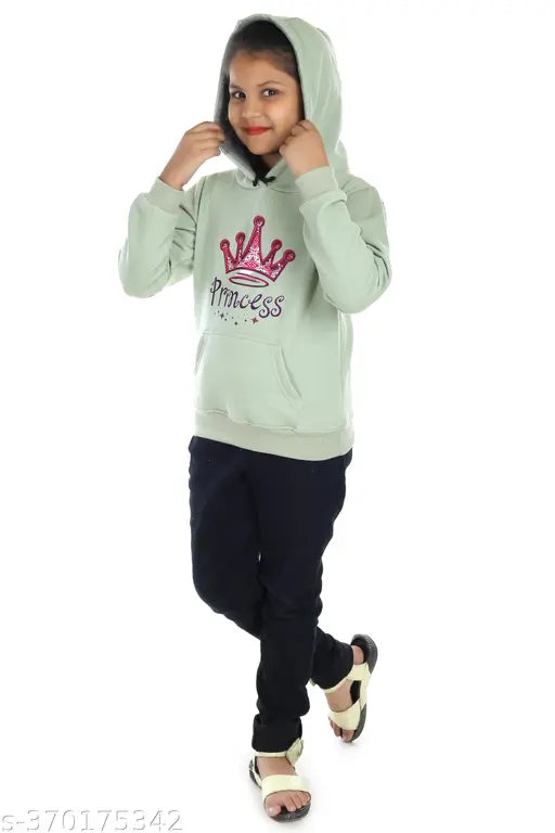 Printed polycotton hoodie sweatshirt for girls, long sleeves, age-appropriate sizes from 3-4 to 11-12 years, made in India