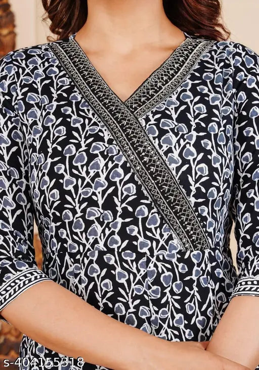 Blue and black embroidered anarkali kurta